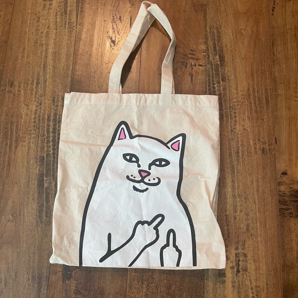 Ripndip Cream Tote with Cat Design